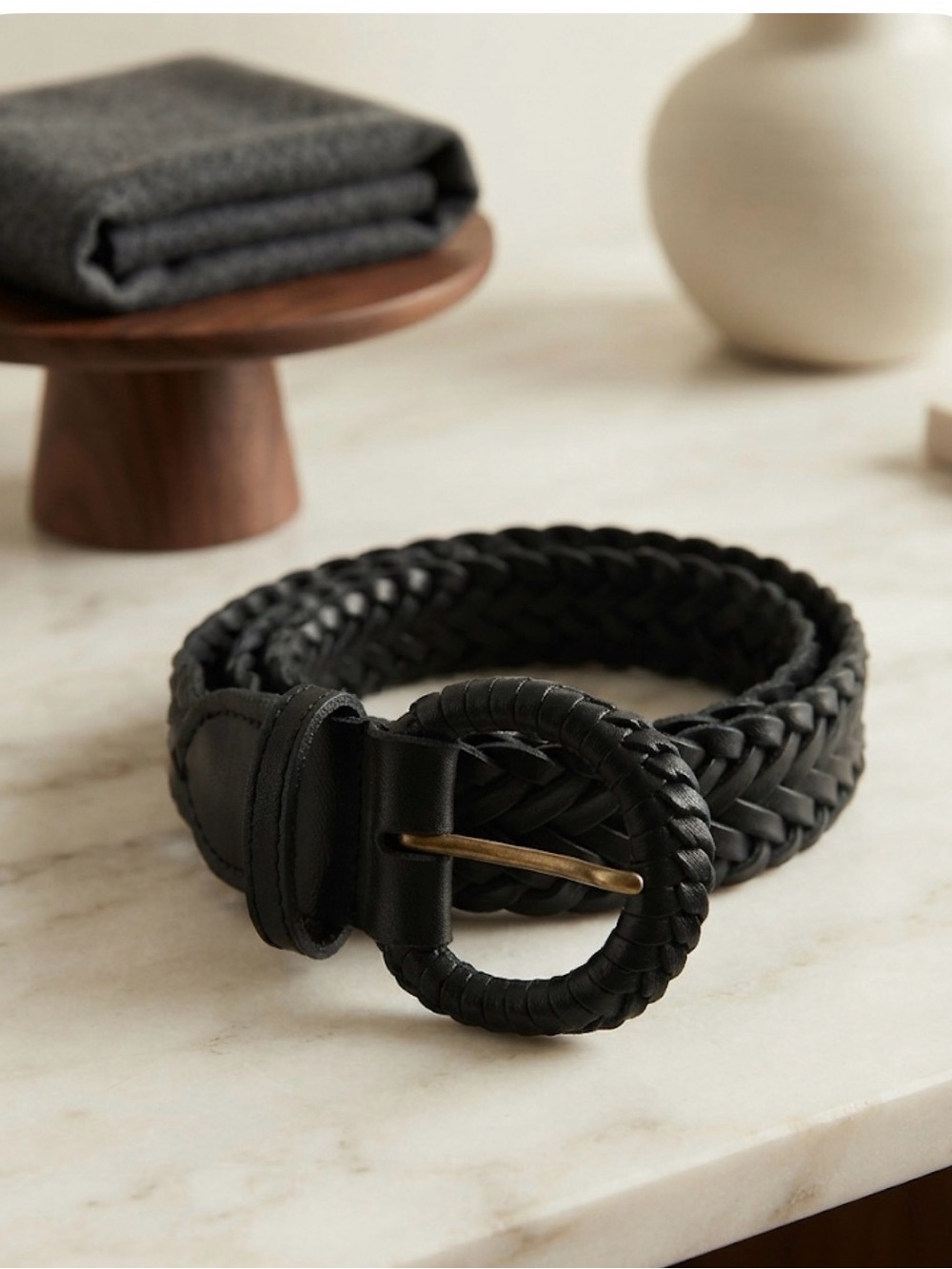 Black Braided Woven Leather Wide Waist Belt Boho Vintage Style